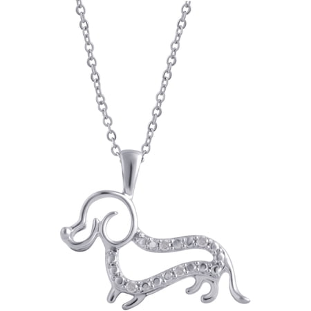Arista Diamond Accent Silver Tone Puppy Pendant in Brass, 18"