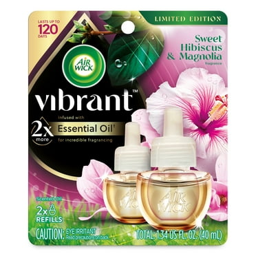 Air Wick Vibrant Plug-In Scented Oil Air Freshener Warmer Refills, Sweet Hibiscus and Magnolia, 2 Count