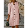 thumbnail image 2 of Women's Button Down Striped Dress Casual 3/4 Sleeve V Neck Loose Midi Shift Dresses, 2 of 10