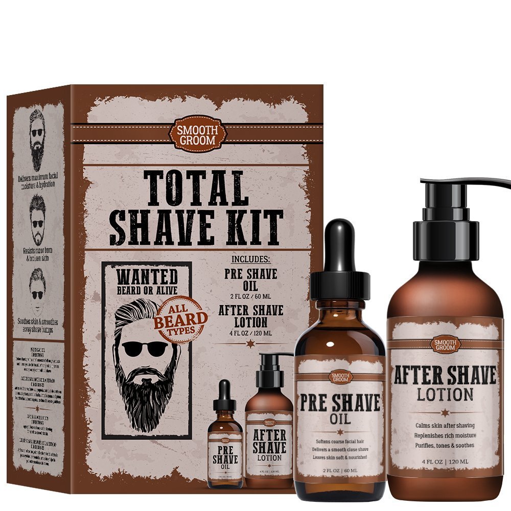 Smooth Groom PreShave Oil and After Shave Lotion Total Shave Kit, 2 oz. and 4 oz. Bottles