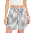 thumbnail image 3 of VBVC Women's Gingham Drawstring Shorts , Curved Hem Summer Shorts For Women , Ladies' Lightweight Plaid Shorts with Pockets,Gray,S-3XL, 3 of 8