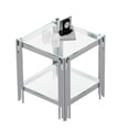 thumbnail image 4 of Silver Modern End Table with Tempered Glass Top and Stainless Steel Frame for Living Room, 4 of 5