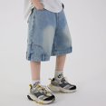 thumbnail image 4 of Boys Washed Fade Wide‑Leg Denim Shorts, Loose‑Fit Knee‑Length Casual Jeans Shorts for Kids 8‑12 Years Old, 4 of 6