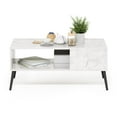 thumbnail image 3 of Furinno Claude Mid Century Style Coffee Table with Wood Legs, Marble White, 3 of 6