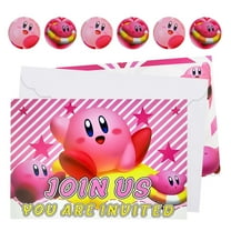 16-Piece Pink Kirby Themed Birthday Party Invitations with Envelopes and Stickers, Video Game Party Invitations, Blank Name Birthday Party Invitation Cards, Game Truck Party Supplies