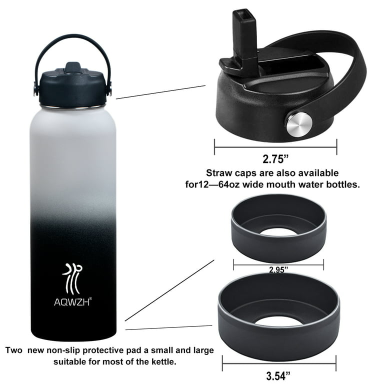 Wide Mouth Straw Lid 2 Straws and 1 Brush and 2 Protective Pads. Fits Most Sports Water Bottles. - Black