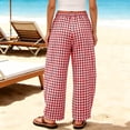 thumbnail image 7 of Oiangi Womens Gingham Plaid Pants Elastic Waist Baggy Barrel Pant Fall Casual Drawstring Travel Trousers with Pockets Red 2XL, 7 of 7