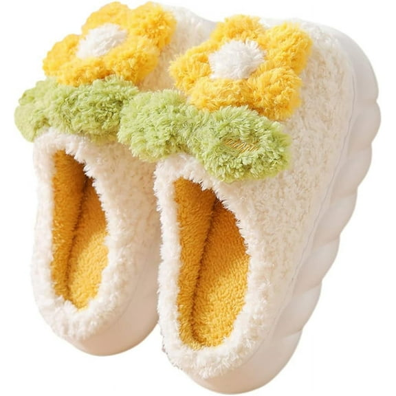 Women's Slippers Adult Warm Plush Flowers Indoor Non-slip Home Thick Bottom Winter Men's Cotton