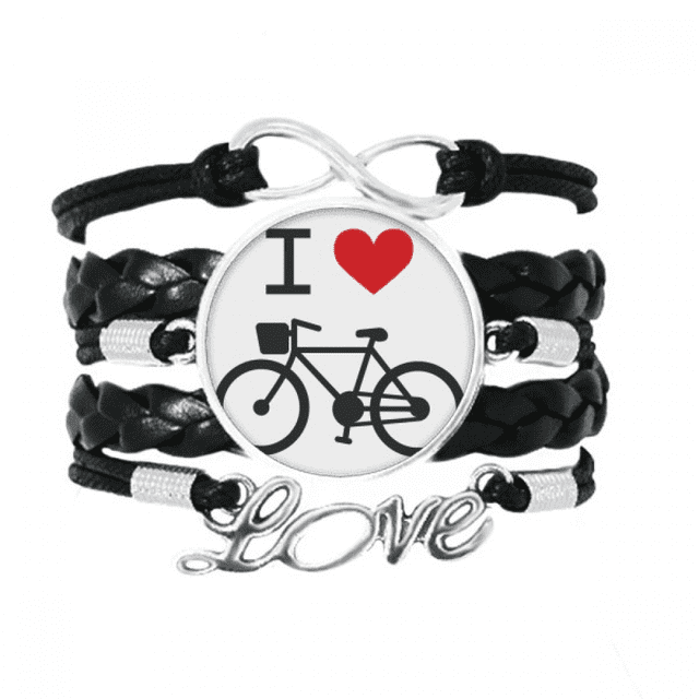 I Love Red Heart Bicycle Pattern Bracelet Love Accessory Twisted Leather Knitting Rope Wristband