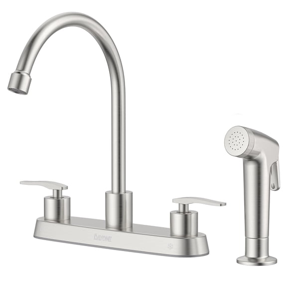 DAYONE Kitchen Faucet with Side Sprayer 2 Handle Brushed Nickel, 8 Inches 4 Holes Centerset Kitchen Sink Faucet, Pull Out Stainless Steel Sink Faucets for RV Laundry Bar with Supply Lines, DAY-CR2001