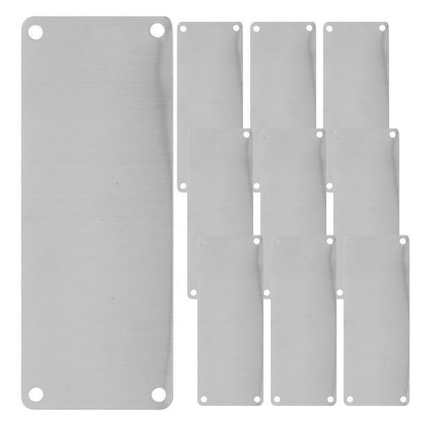 10 placas rectangulares de acero inoxidable en blanco para grabar, con 4 agujeros, ideales para personalizar placas de identificación, letreros metálicos para puertas de oficina.