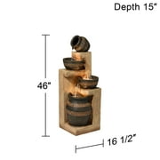 Cascading Bowl and Jug 46 High Large Rustic Indoor Outdoor Decor Faux Stone Floor Fountain with Light LED