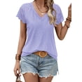 thumbnail image 4 of HUBERY Women Crochet Lace Spliced V Neck Short Sleeve Solid Color Top, 4 of 6