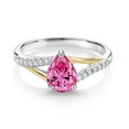thumbnail image 2 of Gem Stone King 925 Sterling Silver and 10K Yellow Gold Pink Moissanite and White Lab Grown Diamond Ring for Women (1.23 Cttw, Pear Shape 8X6MM, Available in Size 5, 6, 7, 8, 9), 2 of 4