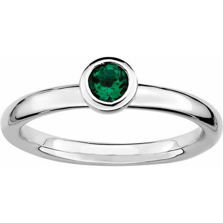 Sterling Silver Stackable Expressions Low 4mm Round Cr. Emerald Ring