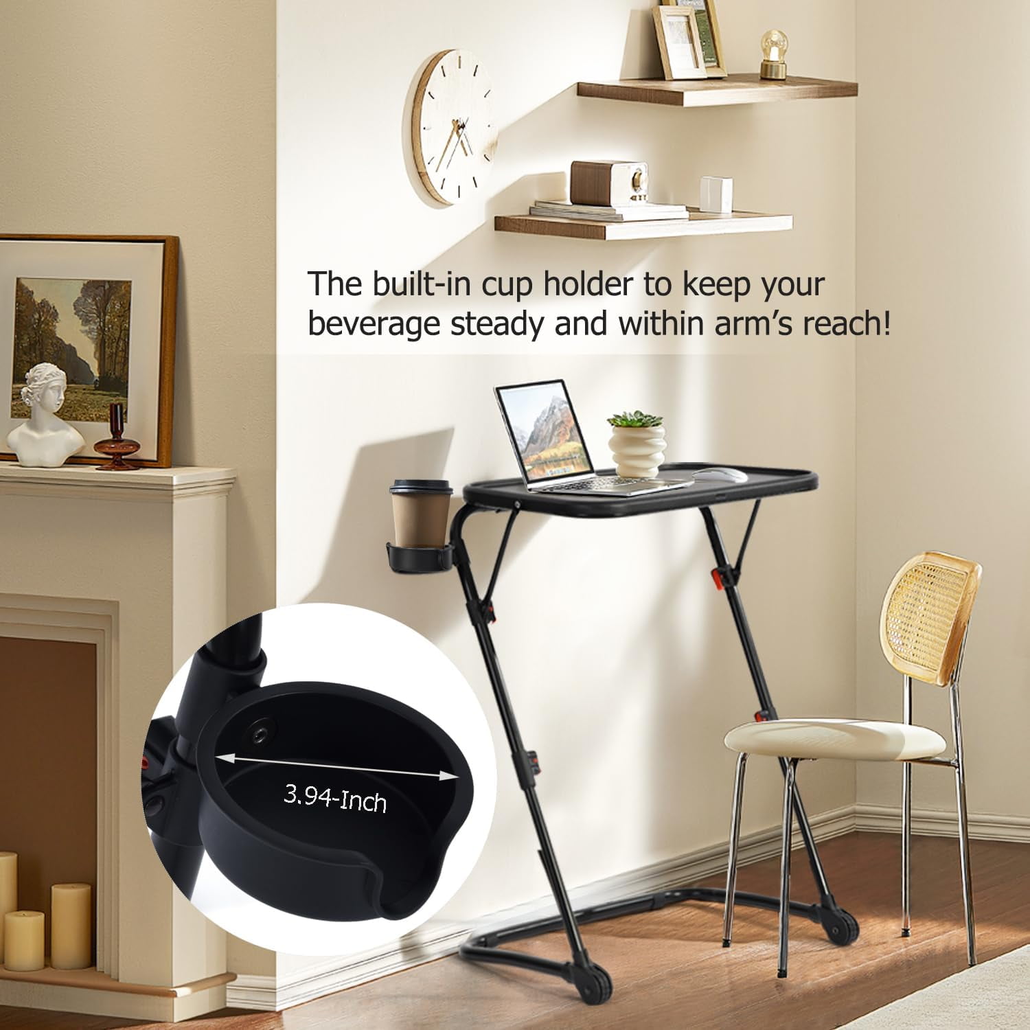 Lit queen-size rembourré Homy Casa avec plateau télé pour chambres élégantes