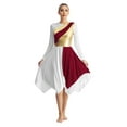 thumbnail image 3 of iiniim 2pcs Women Liturgical Praise Dancewear Long Sleeve Metallic Color Irregular Hem Worship Dress Wide Leg Pants Burgundy White S, 3 of 7