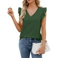 thumbnail image 2 of Women's Casual, Fashionable And Versatile V-neck Pullover Ruffled Sleeveless Solid Color T-shirt, 2 of 7