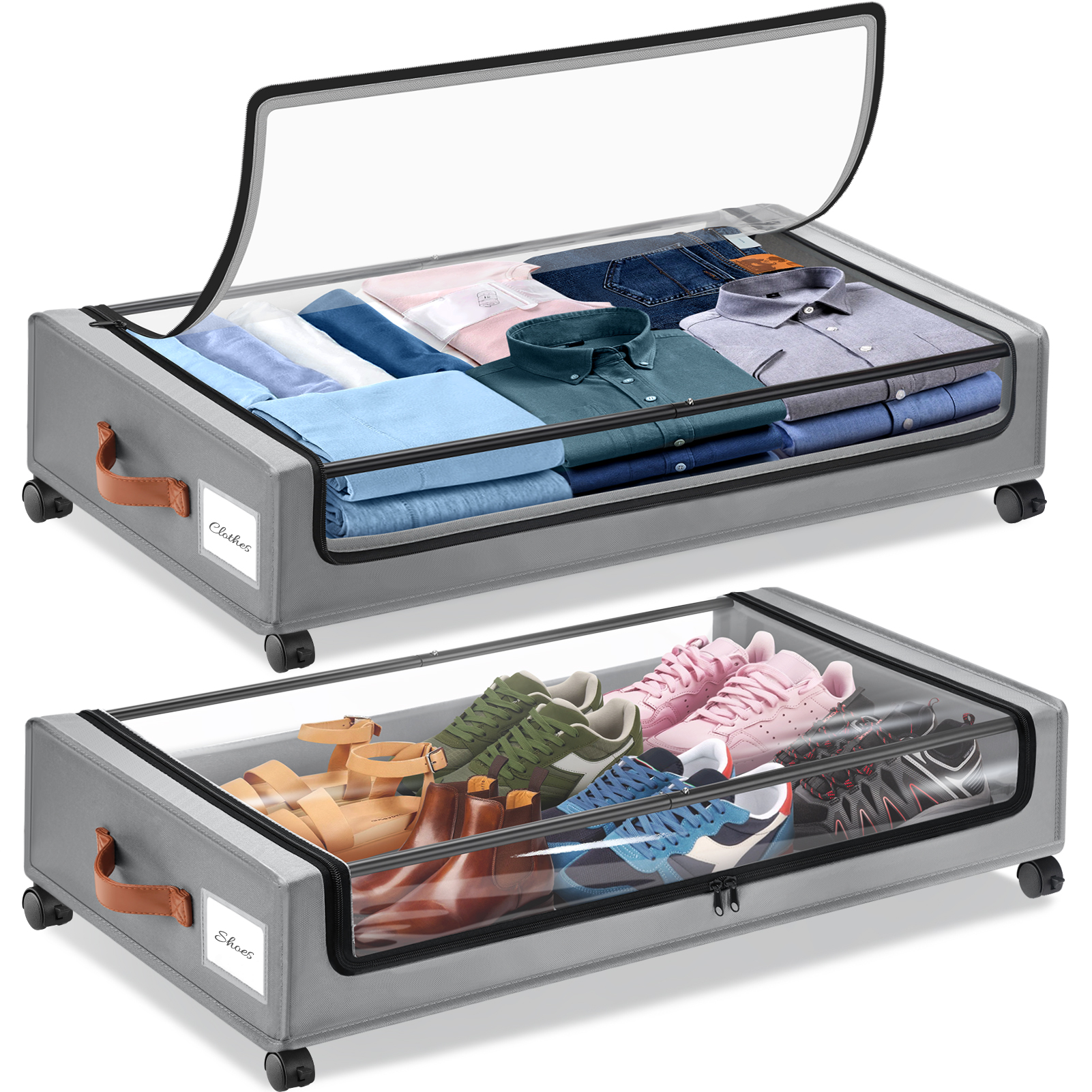 Livhil Under Bed Storage with Wheels, 2Pack Under Bed Storage Containers, Under Bed Shoe Storage and Bins (Gray)