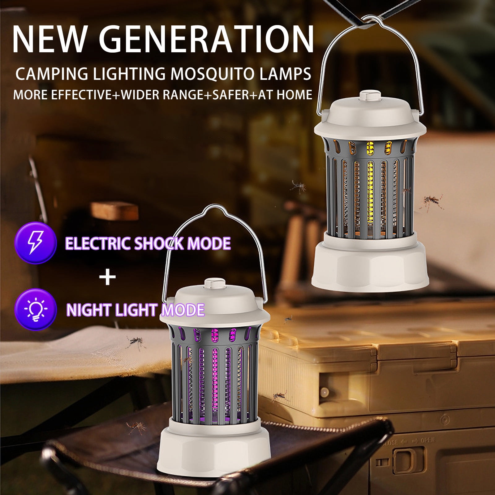 YATLTE Mosquito Zapper, Bug Zapper Outdoor and Indoor, Solar Mosquito Zapper with Reading Lamp, Cordless & Rechargeable Electric Insect Fly Zapper, 2 in 1 Mosquito Killer for Home Backyard Patio