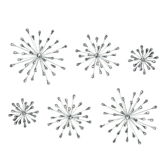 Zeckos Set of 6 Metal Silver Starburst Wall Sculptures - 12", 9", 6" Diameter