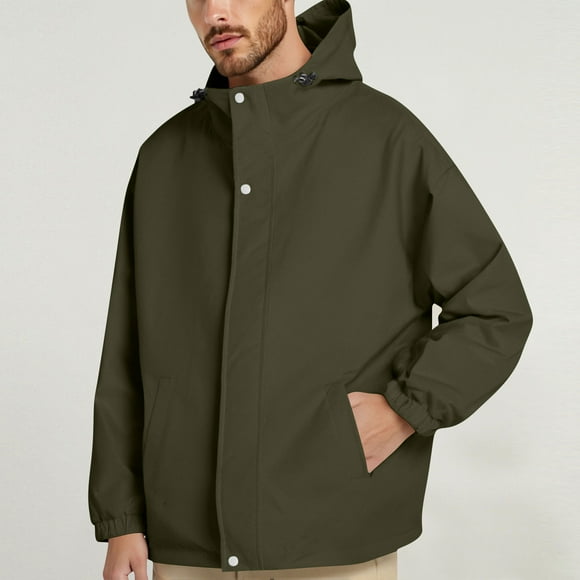 Pisexur Jackets for Men Comfortable Coats for Men Solid Color Outdoor Climb Sport Run Pocket Zipper Long Sleeved Hooded Army Green,5XL