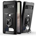 thumbnail image 1 of Compatible for Google Pixel 6 Pro 2021 Case with Camera Cover & Kickstand, Slide Lens Cover+Rotate Ring Stand+Card Holder, Impact-Resistant, Full Protect for Google Pixel 6 pro Black, 1 of 5