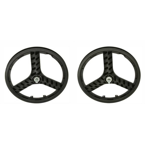 Black Plastic 20" 3 Spoke Wheel Set. Front and Rear Free Wheel