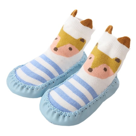 

Unisex Baby Toddler Animals Print Cotton Socks Slipper Anti-Slip Crib Shoes - Sold per 1 Pair (Baby Blue/Fox 18-24 Months)
