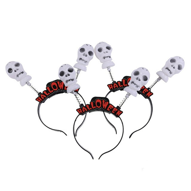 3PCS Halloween Hair Hoop Pumpkin Skeleton Head Light up Hair Band Party Headband