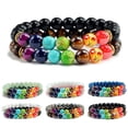 thumbnail image 3 of Hyasfey 1 Pair Beaded Bracelet Double Layer Seven Chakras Colorful Natural Volcanic Stone Wristwear Various Women Men Yoga Sport Chakra Bracelet Couple Gift, 3 of 8