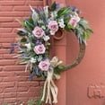 thumbnail image 4 of 24inch Spring Artificial Rose Wreath for Front Door, Pink Rose with Lavender and Decorative Bow, 4 of 9