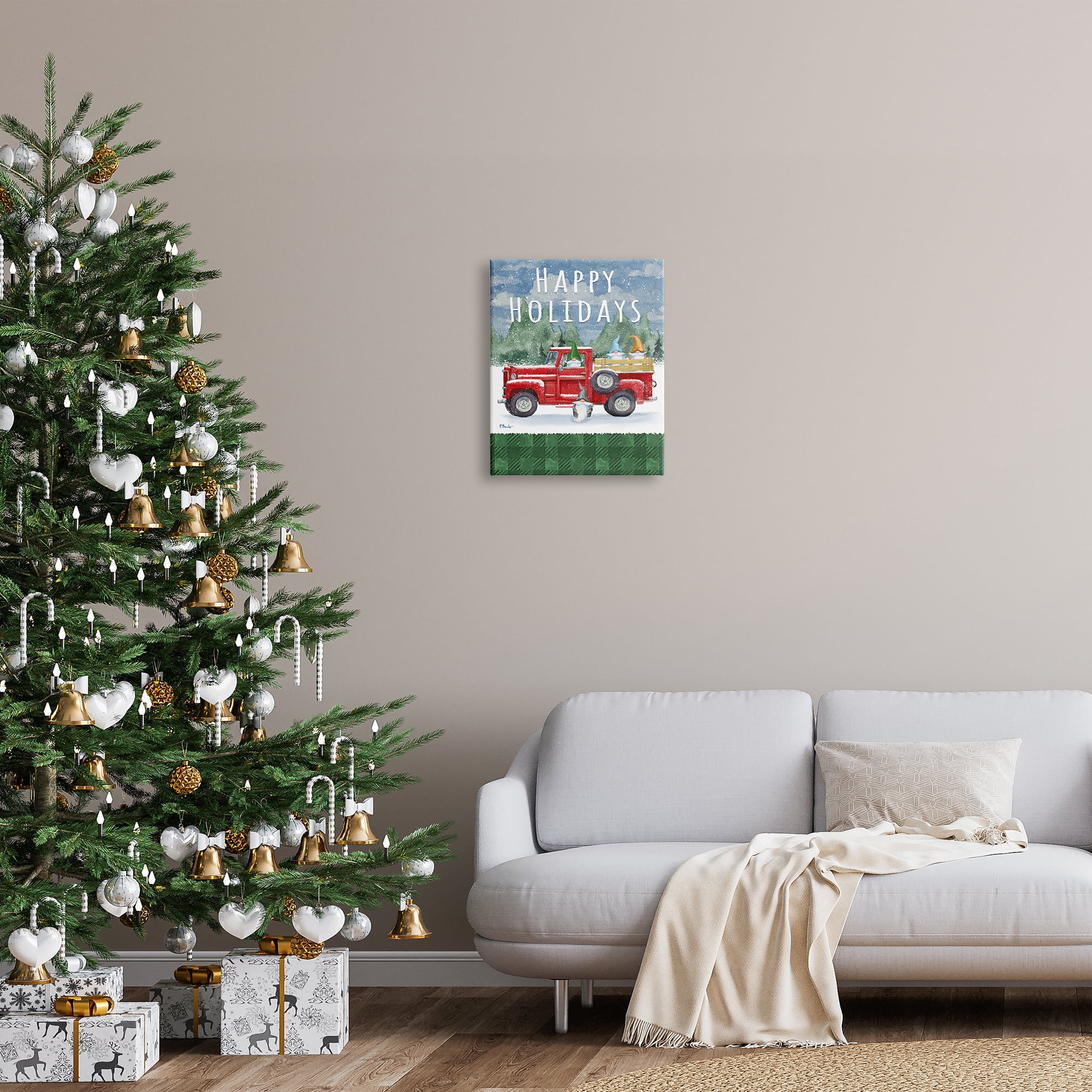Stupell Industries Happy Holidays Truck Holiday Painting Gallery Wrapped Canvas Print Wall Art, 16 x 20