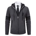 thumbnail image 4 of WTOBBY Men's Solid Color Knit Cardigan Jacket, Plush Fleece Lined Hooded Sweater, Warm Thickened Casual Zip Up Outerwear for Fall Winter Seasons,Dark Gray 2XL, 4 of 5