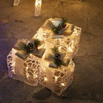 EAMBRITE White Christmas Decorations, Set of 3 Christmas Lighted Gift Boxes