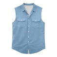 thumbnail image 4 of ZCFZJW Western Cowboy Shirts for Men Casual Sleeveless Tank Tops Lightweight Button Down Collared T-Shirts Trendy Regular Fit Solid Shirt with Double Chest Pockets Light Blue XXL, 4 of 7