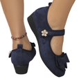 thumbnail image 4 of IEMIEMIEM Women's Mary Jane Flats Bow Pearl Rhinestone Floral Dress Shoes Adjustable Strap Low Wedge Comfort Walking Shoes Ballet Flats Casual Wedding Party Ballerina Flat 8.5 Wide Blue, 4 of 7