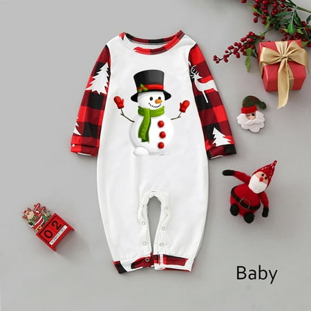 

Baby Family Christmas Pajamas Cute Christmas Snowman Print Pajamas Plaid Holiday Pajamas Set Parent Child