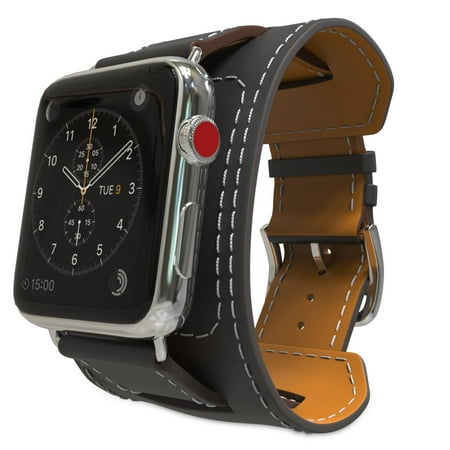 21 Millimeter Leather Watch Band S-Tech Cuff Band Replacement Strap for Apple Watch 38 mm 40mm 42mm 44mm Series 1 2 3 4 Genuine Leather Smart Watch Band Cuff (Black, 42/44mm) ()