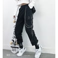 thumbnail image 3 of Pantalones negros atractivos de cintura alta adelgazantes para mujer, de otoño, holgados, rectos, estilo coreano, con cadena de moda, 3 of 6
