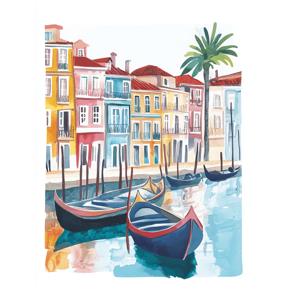 Colorful Italian Canal Gondola Wall Art Canvas Print，Suitable for Living Room，Bedroom，Bathroom，Kitchen，Office Decoration