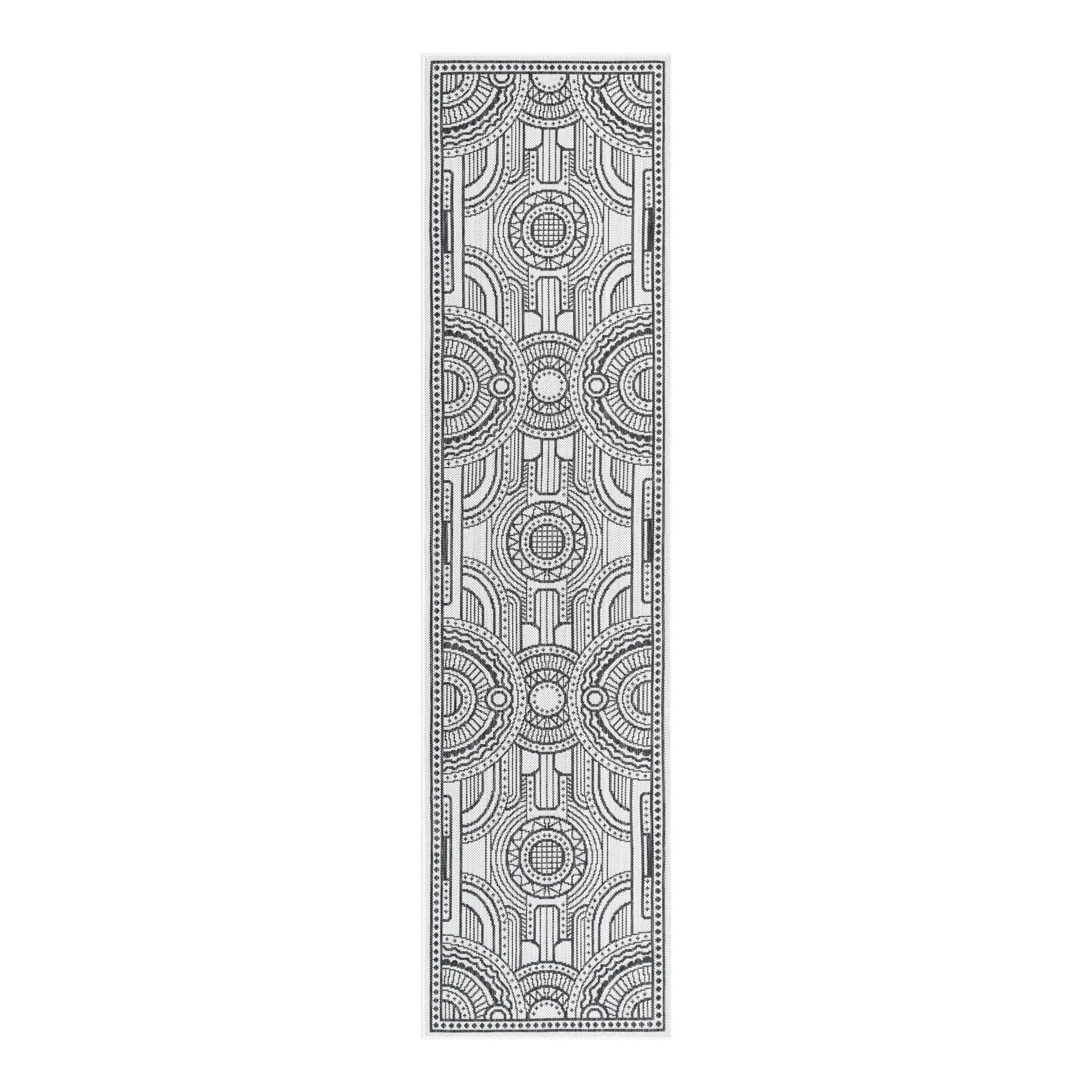 Unique Loom Outdoor Traditional Collection Area Rug - Deco (2' x 8' Runner White and Black)