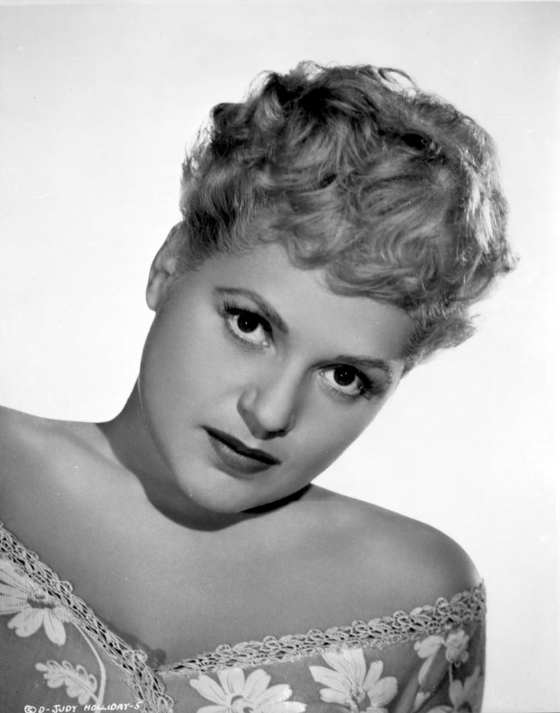 judy holliday on v neck printed leaning portrait photo judy holliday on v neck printed leaning portrait photo