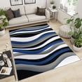 thumbnail image 4 of Blue Grey White Rugs For Living Room, Stripes Wave Rugs For Bedroom, Ultra Soft Non-Slip Short Pile Carpet For Kids Room Under Kitchen Table Office Bedside, 4 of 7