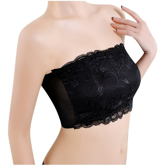 Lace Tube Top Bandeau Bra for Women Strapless Bralette Crop Top Stretchy Padded Seamless Lingerie Camisole