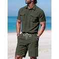 thumbnail image 5 of Men Sets Outfits 2 Piece Short Sleeve Shirts Short Set Green M, 5 of 7