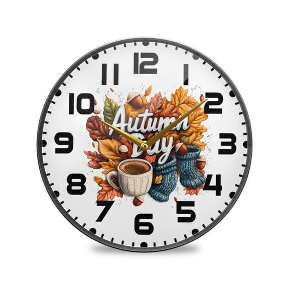 Yayeee Wall Clock for Living Room 9.5 inch Battery Operated Round with Holder, Autumn Day Pattern