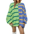 thumbnail image 1 of ORUYROP Pull Rayé pour Femmes Col Rond Manches Longues Tricoté Bloc de Couleur Décontracté Léger, 1-Vert, TG, 1 of 6