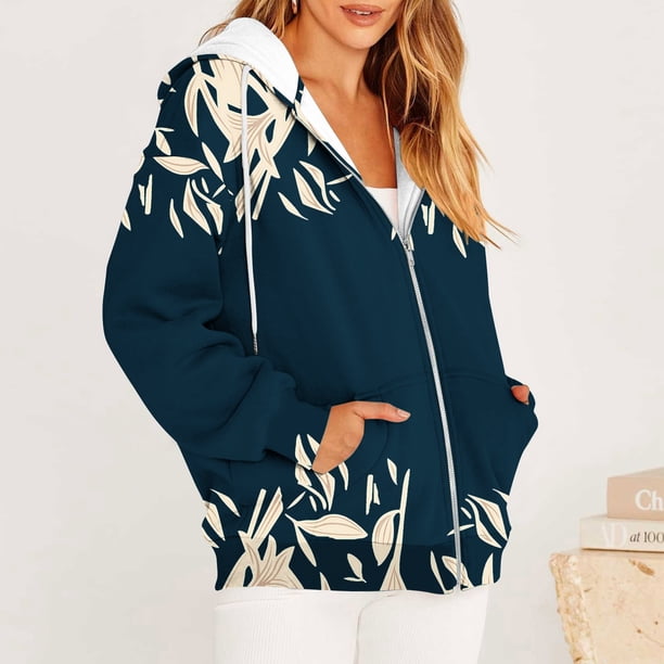 ICHUANYI Clearance Women Fashion Printed Blouse Long Sleeve Tops Sweatshirt Pockets Hoodied(Navy, XXL) ICHUANYI WER2023081511891