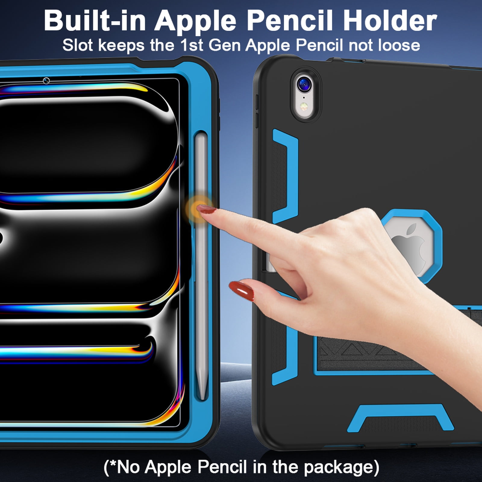 Allytechgroup Rugged Case for Apple iPad A16 11th Generation 11" 2025/ iPad 10th Gen 10.9" 2022, Hybrid TPU PC Bumper Heavy Duty Shockproof Anti-Scratch Protective Cover with Pencil Holder,Blackblue